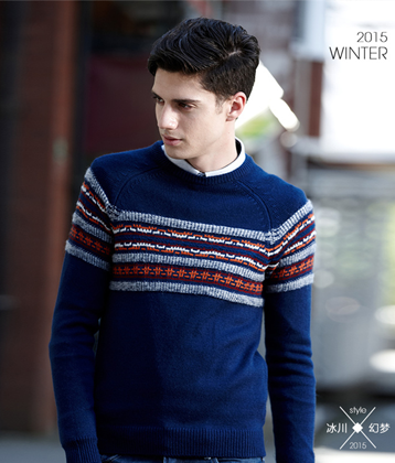 冬新品男士羊毛衫圆领套头毛衫蓝色针织衫