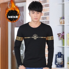 冬装男装爆款 男式纯棉T恤男士加厚加绒保暖打底衫 黑色 M
