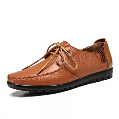 日常休闲鞋男士豆豆鞋驾车真皮男鞋英伦皮鞋 黄色 38