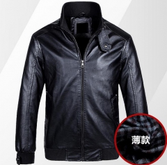 2015新款秋冬男式PU皮夹克外贸 海宁男士立领休闲修身外套 黑色 M