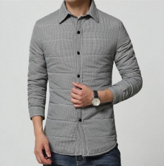 酷迪璐冬装男士加棉加厚长袖衬衫格子夹克衬衫 灰色 M